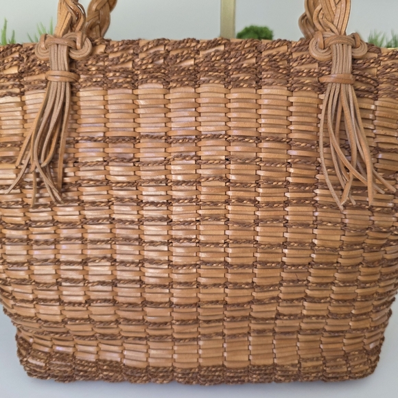Monsac Original Y2K Era Woven Leather Tote/Braided Handle/Boho Chic/Tan Leather - Picture 2 of 16